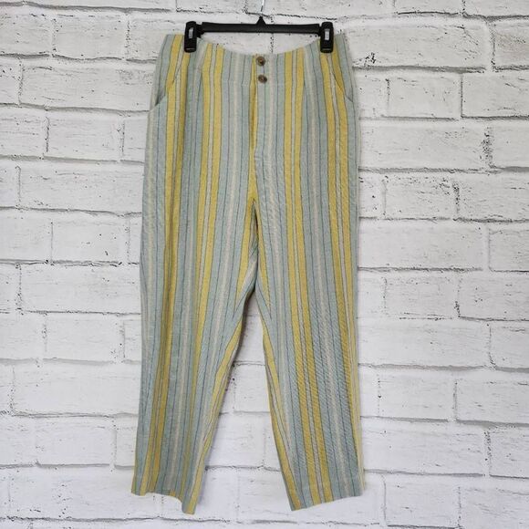 Soft Surroundings Women's Multicolor Stripe Linen Blend Crop Pants Wide Leg 10 - Picture 1 of 14